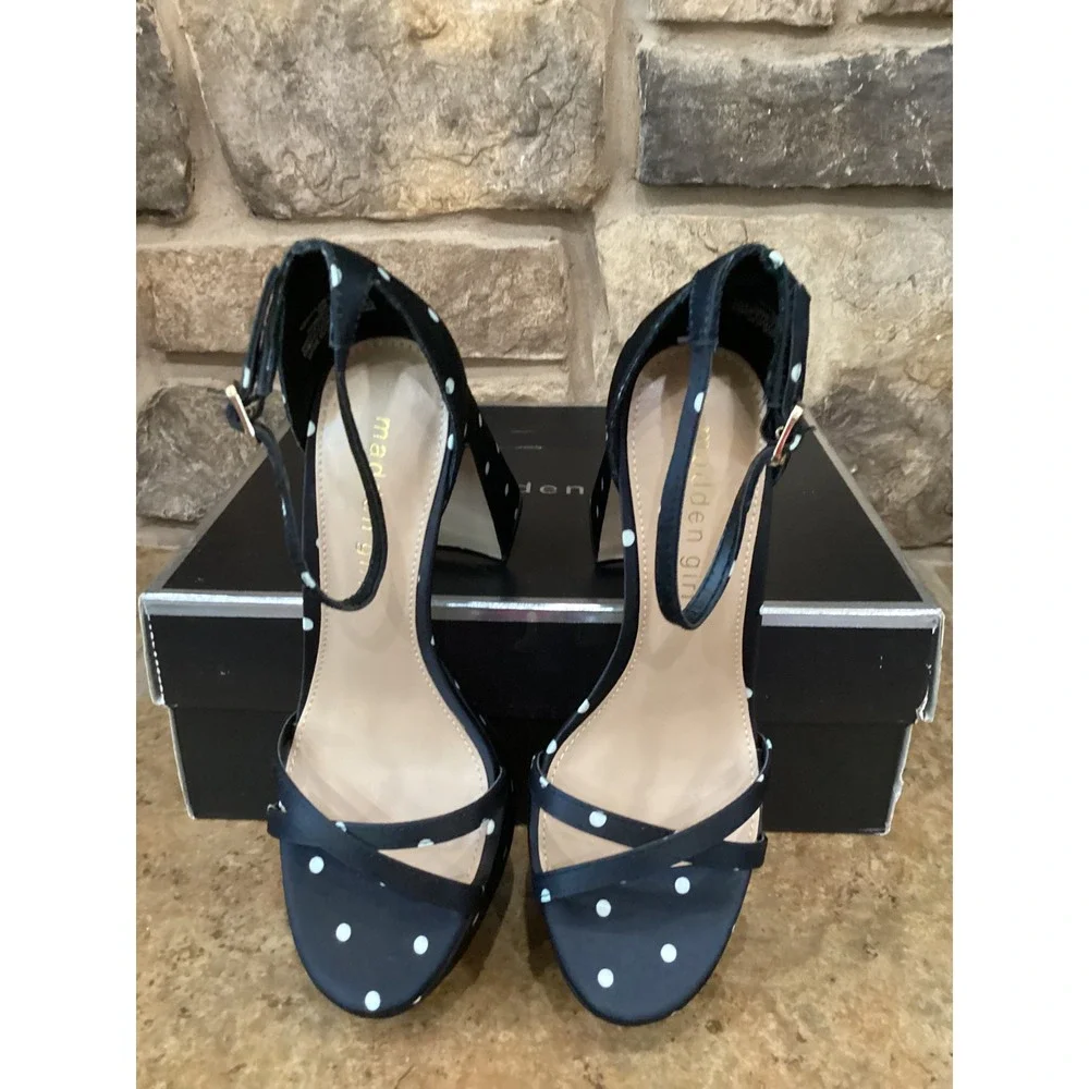 Madden Girl Womens Size 6 Cady Black White Polka Dot Platform Block Heels New